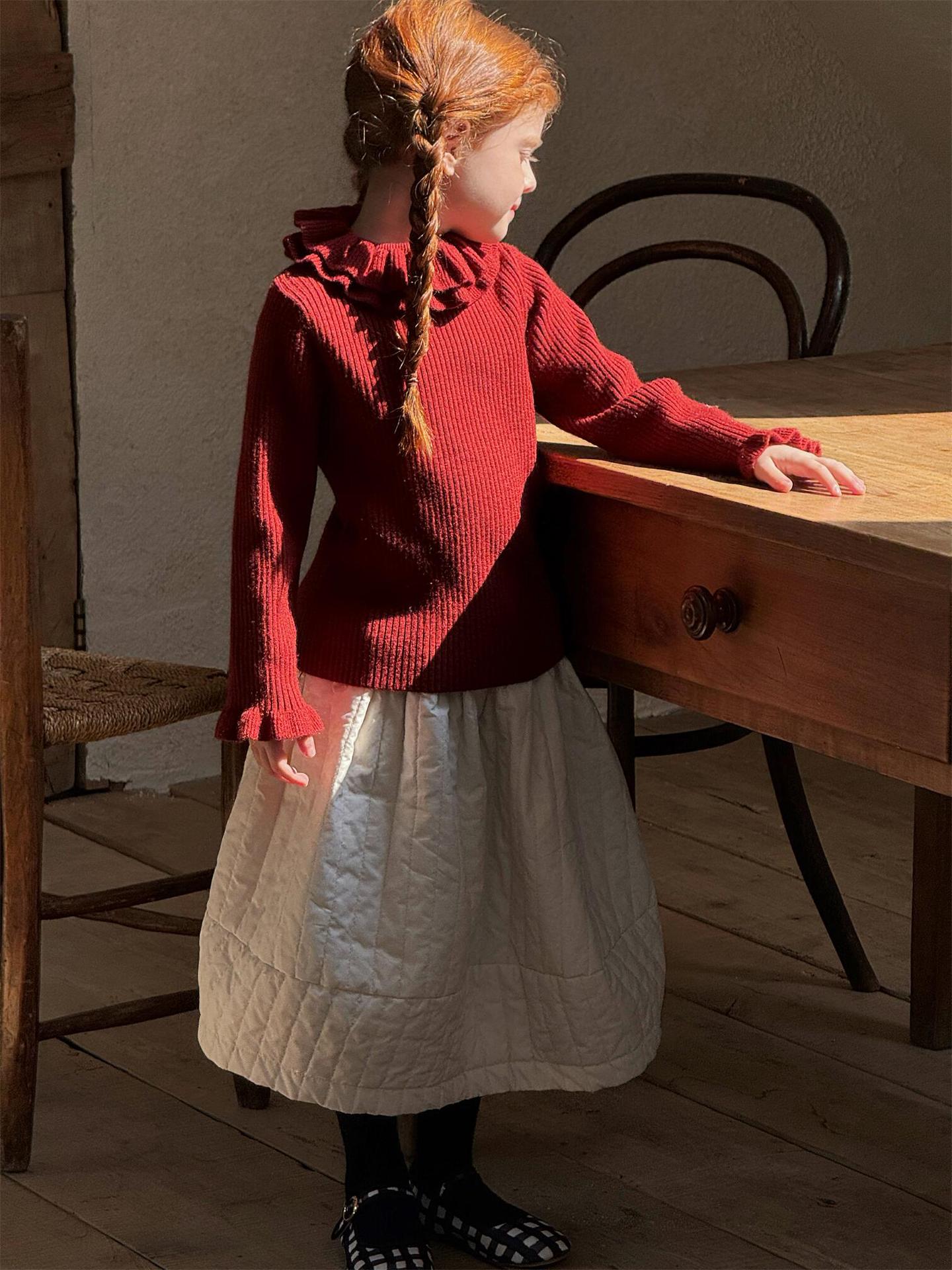 長袖カットソー ダブルラッフルカラー ニットTシャツセーター【mh0011756】