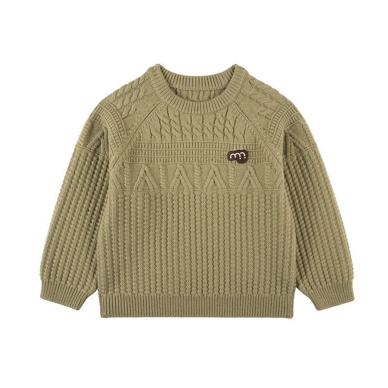 -長袖ニットセーター ケーブル編み リブ編み クルーネック プルオーバー【mh0011305】 - mamahalo shop - ニット・セーター -  べビー服 - 子供服 - 男の子 - 女の子