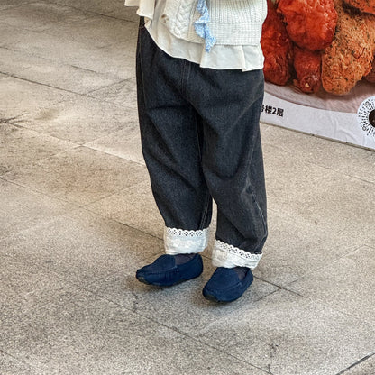 -裾レース付きデニムパンツ ジーンズ【mh0010805】 - mamahalo shop - デニムパンツ -  べビー服 - 子供服 - 男の子 - 女の子