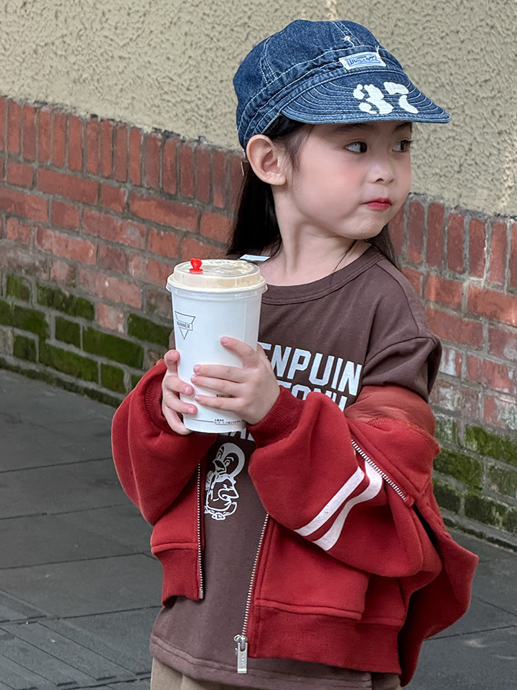 -ペンギン柄プリントTシャツ ロゴ入り長袖トップス【mh0011055】 - mamahalo shop - 長袖Tシャツ -  べビー服 - 子供服 - 男の子 - 女の子