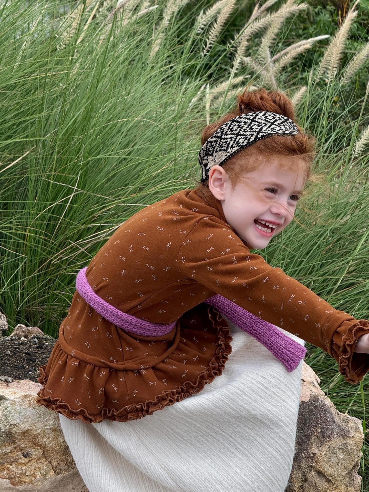 長袖ハイネックTシャツ 花柄 裾フリル レイヤード【mh0011748】