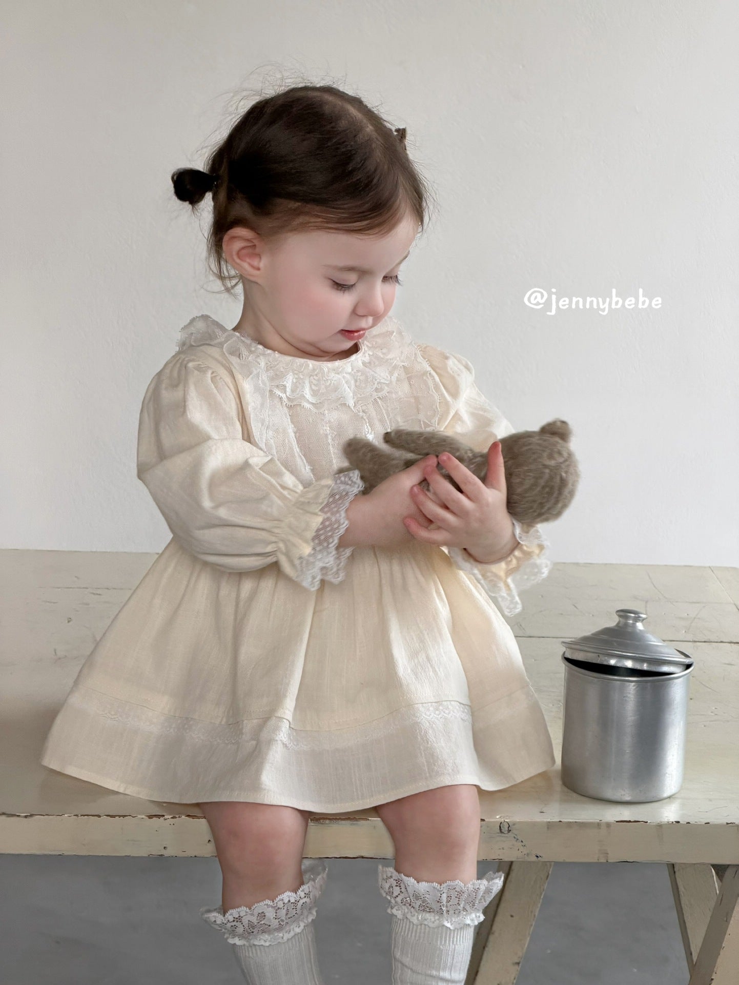 Lace Collar Cotton Romper Dress レース 襟付き コットン ロンパース ドレス【mh0012551】