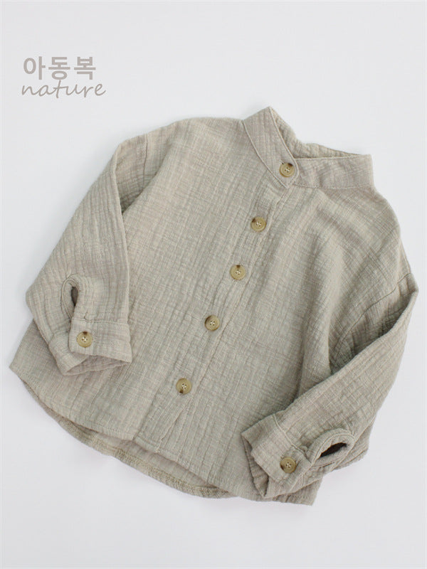 Kids' Gauze Stand-Collar Plain Long-Sleeve Shirt [mh0000325]