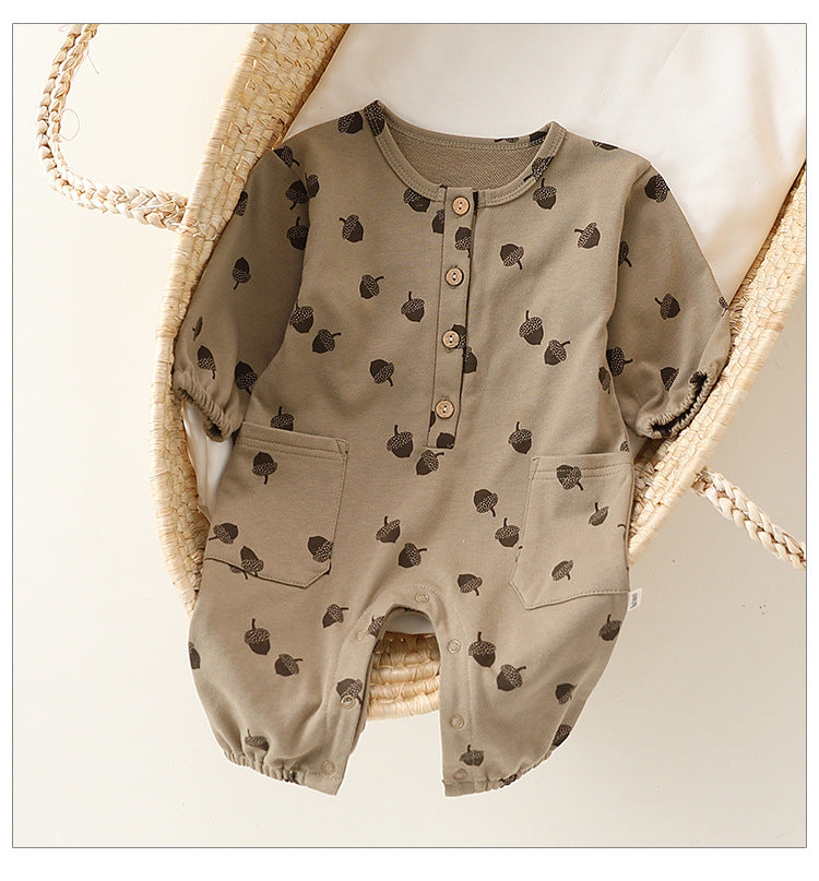 -どんぐり/ドットプリント長袖ロンパース【mh0010744】 - mamahalo shop - 長袖ロンパース -  べビー服 - 子供服 - 男の子 - 女の子