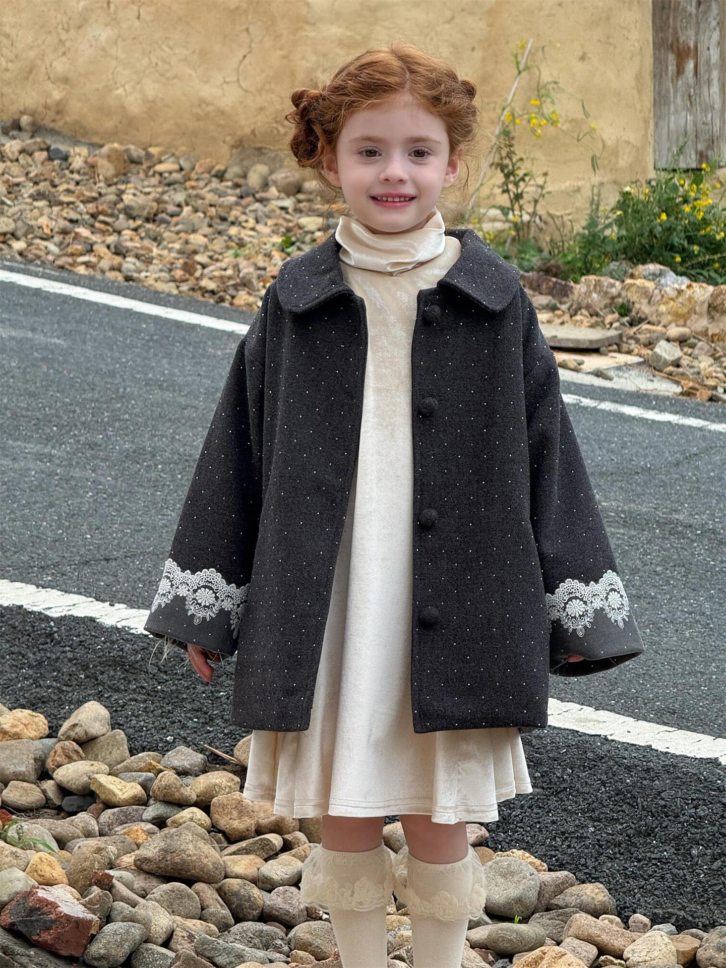 Wool coat with quilted lining, dull gray, and rhinestones [mh0011747]