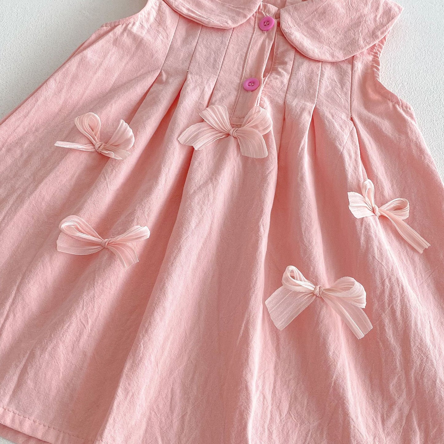 Sleeveless Bow Collared Plisse Dress Romper 立体リボン ノースリーブロンパース ノースリーブワンピース【mh0013434】