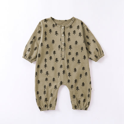 -木ツリー/月ムーンプリント長袖ロンパース/カーディガンジャケット【mh0010745】 - mamahalo shop - 長袖ロンパース -  べビー服 - 子供服 - 男の子 - 女の子