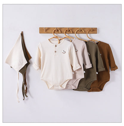 -木馬ワンポイント刺繍リブ長袖ボディスーツ【mh0010742】 - mamahalo shop - 長袖ロンパース -  べビー服 - 子供服 - 男の子 - 女の子