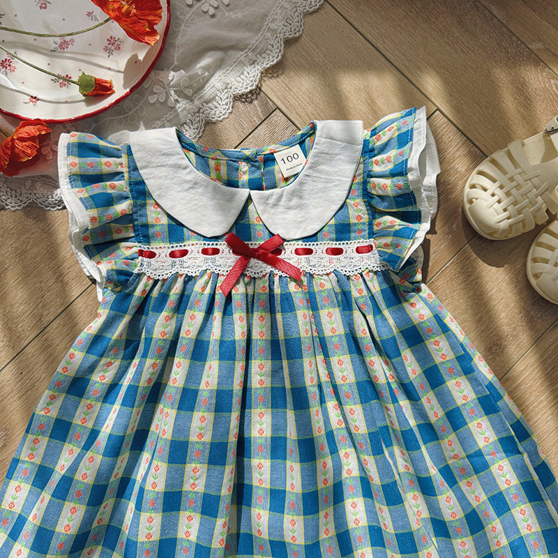 Jacquard Plaid Princess Dress チェック フリルスリーブワンピース【mh0013660】