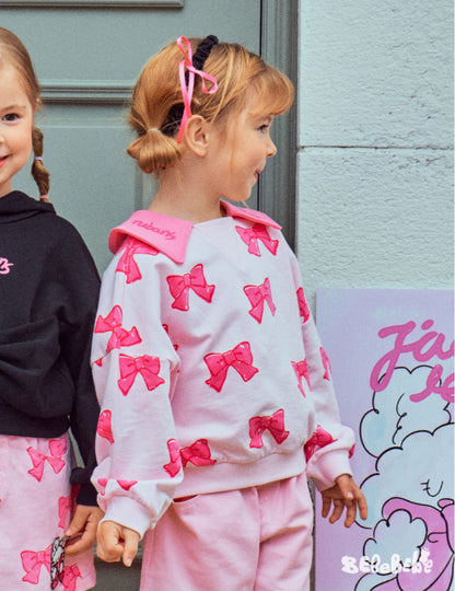 -リボン柄ビッグカラー長袖スウェット/フリル付きミニスカートセットアップ 2点セット【mh0010980】 - mamahalo shop - 長袖セットアップ -  べビー服 - 子供服 - 男の子 - 女の子