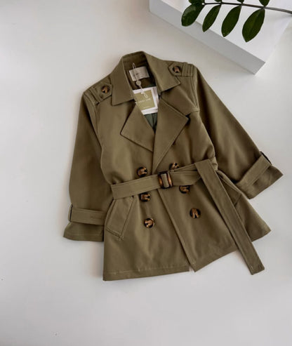 Kids' Double-Button Belted Mid-Length Trench Coat [mh0014731]