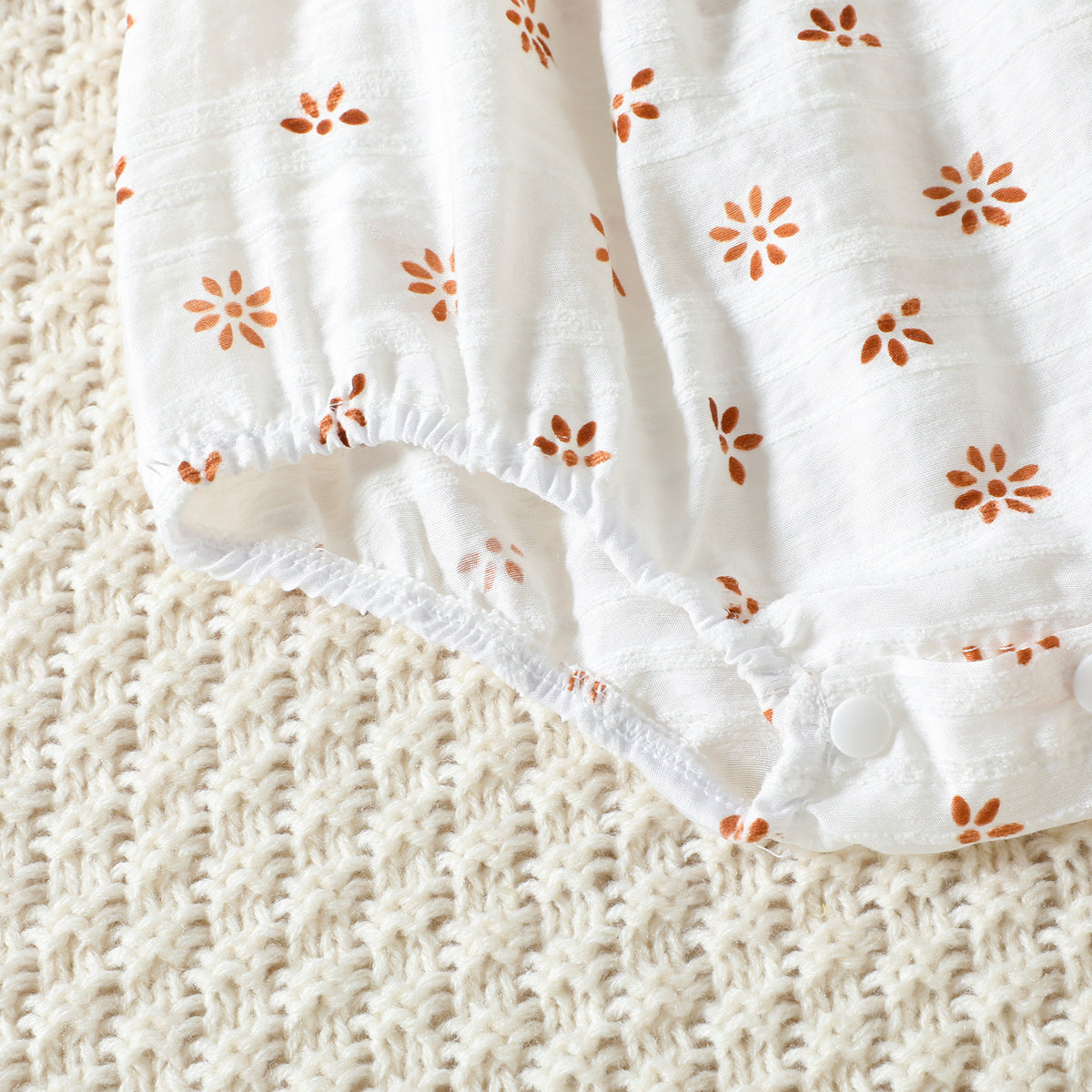 Baby Floral Shirring Puff Sleeve Short-Sleeved Romper & Headband Set [mh0001974]