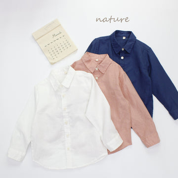 Embroidered Deer Linen Blend Top ワンポイント長袖シャツ【mh0013630】