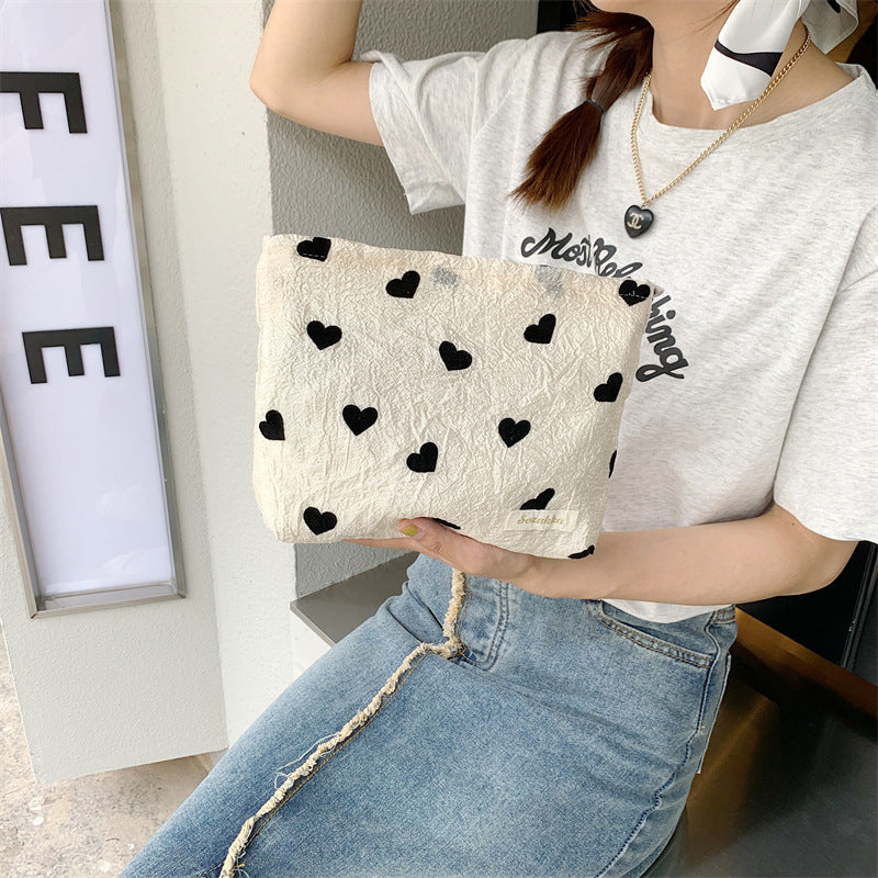 Canvas Heart Print Tote Bag Shoulder Bag Crossbody Bag Diaper Bag [mh0004200]