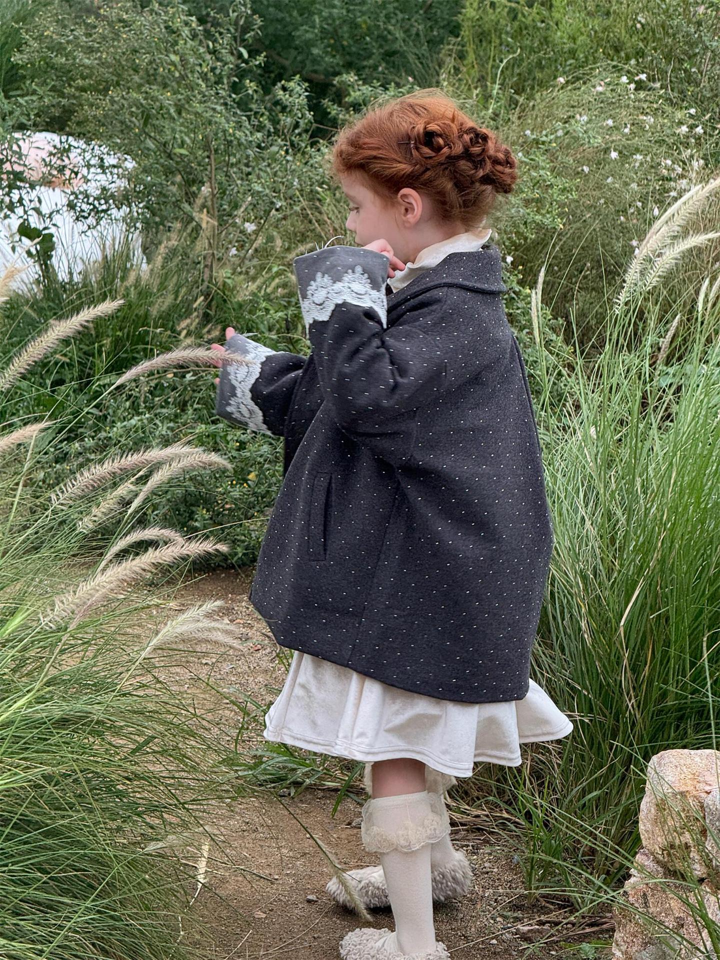 Wool coat with quilted lining, dull gray, and rhinestones [mh0011747]