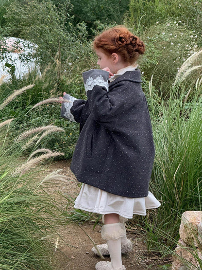 Wool coat with quilted lining, dull gray, and rhinestones [mh0011747]