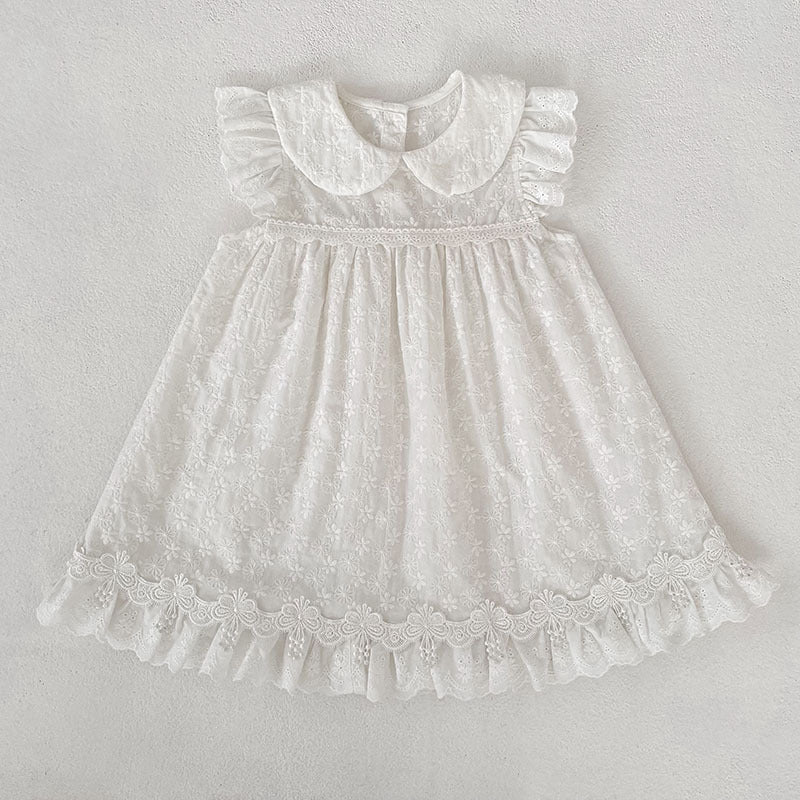 Lace Trim Doll Collar Romper Dress ラッフル ロンパース ミモレ丈ワンピース【mh0013160】