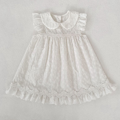 Lace Trim Doll Collar Romper Dress ラッフル ロンパース ミモレ丈ワンピース【mh0013160】