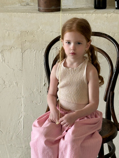 Ribbed Knit Halterneck Vest 無地 ノースリーブトップス【mh0012789】