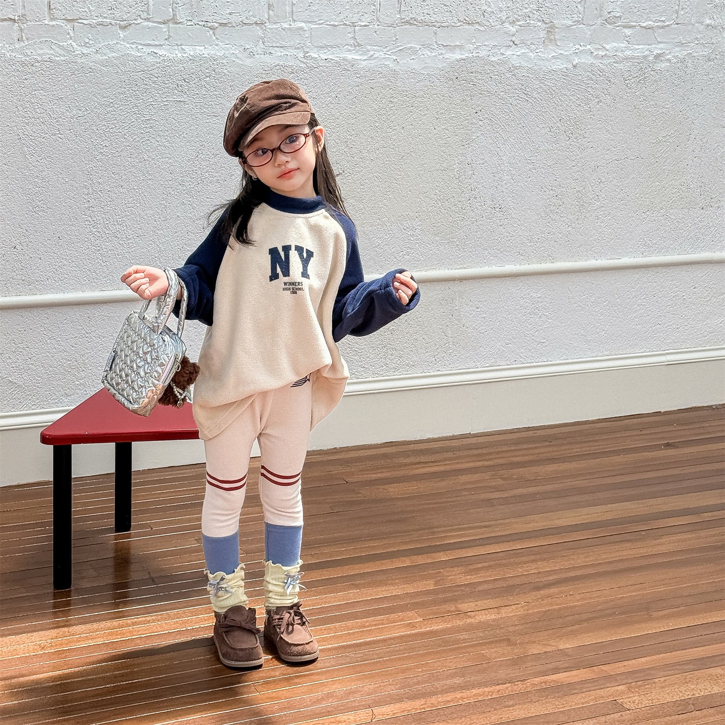 裏起毛レギンスパンツ ラインアクセント パッチワーク 暖パン【mh0011902】