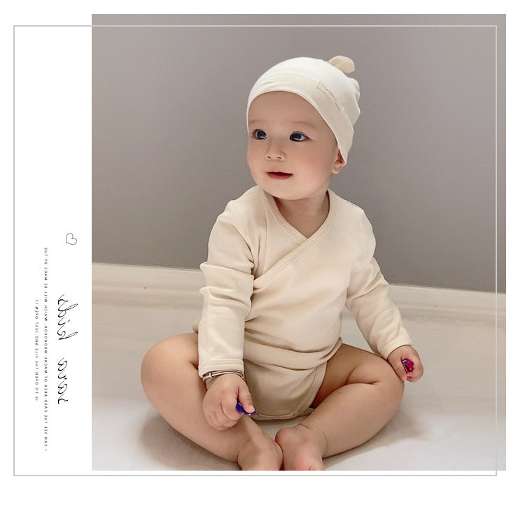 -シンプルベーシック無地長袖肌着ロンパース+とんがりキャップ帽子セット【mh0010753】 - mamahalo shop - 長袖ロンパース -  べビー服 - 子供服 - 男の子 - 女の子