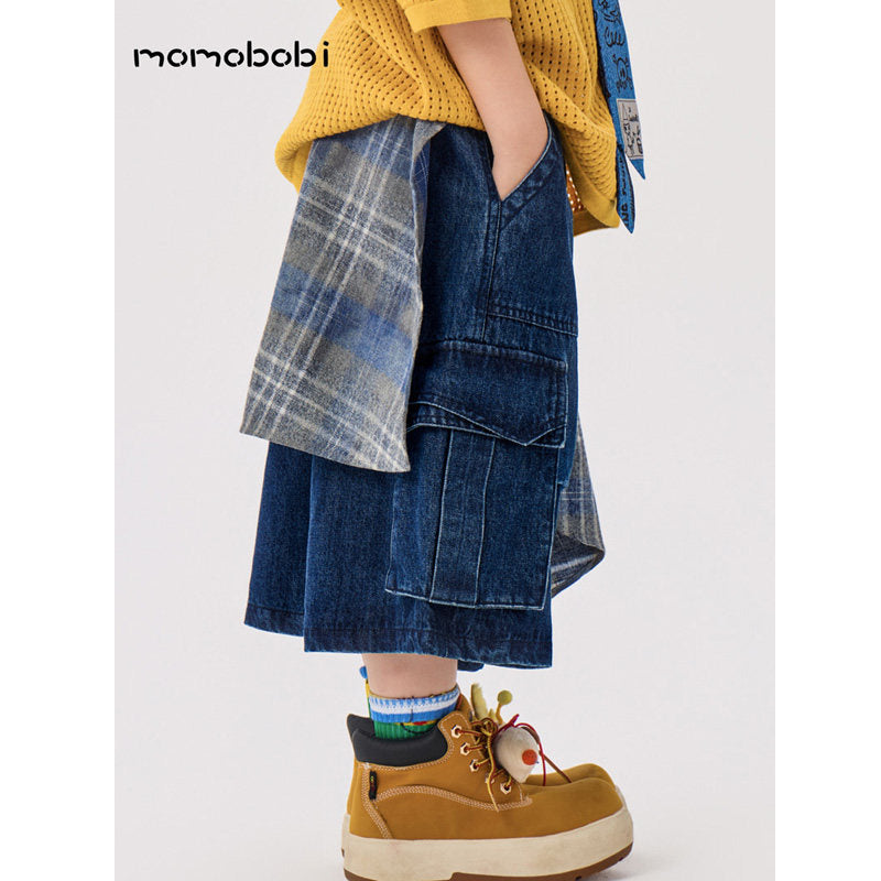 Check Layered Denim Shorts チェック レイヤード デニムハーフパンツ【mh0013002】