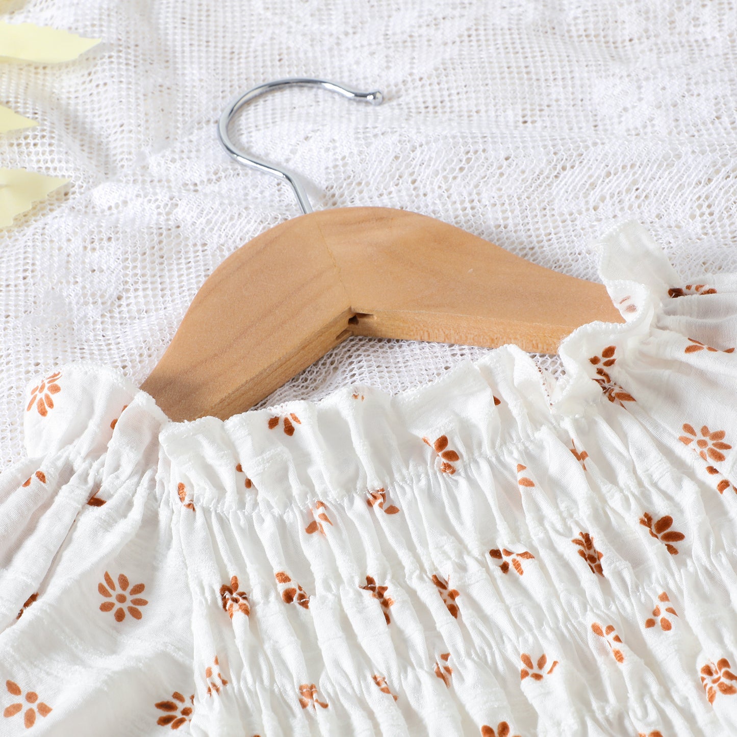 Baby Floral Shirring Puff Sleeve Short-Sleeved Romper & Headband Set [mh0001974]
