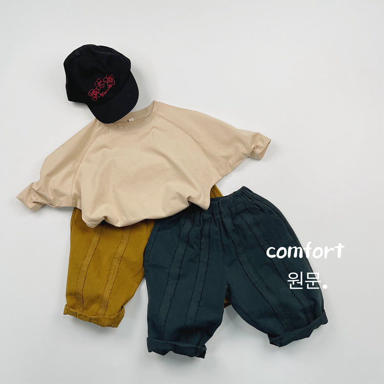 キッズ 無地 クルーネック ルーズ 長袖Tシャツ【mh0013932】