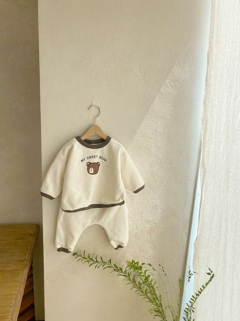 Conjunto de camiseta de manga larga y pantalón largo con estampado de osito para bebé y niños 【mh0014630】