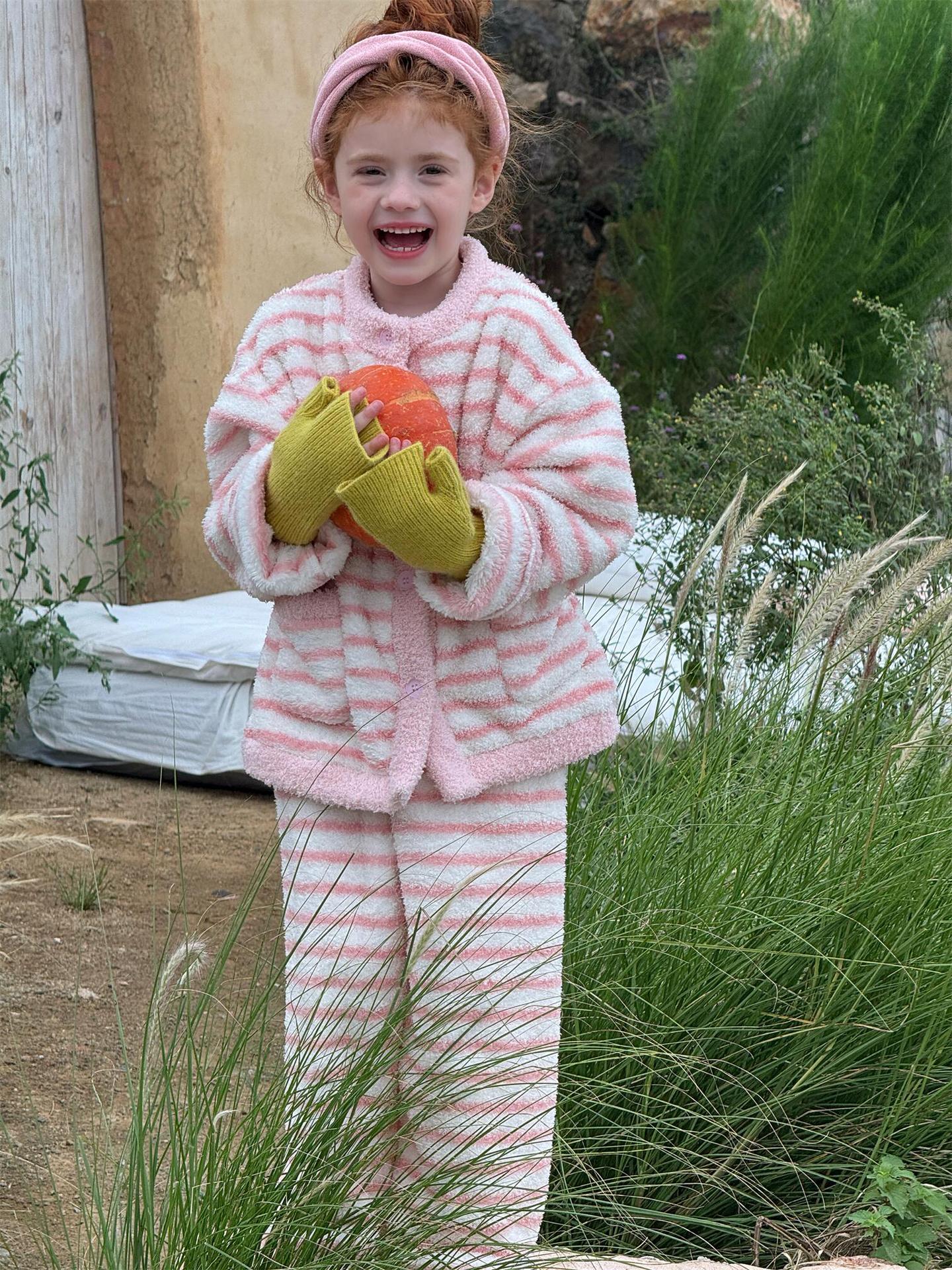 ルームウェア ボーダー もこもこフリース パジャマセットアップ 2点セット【mh0011745】