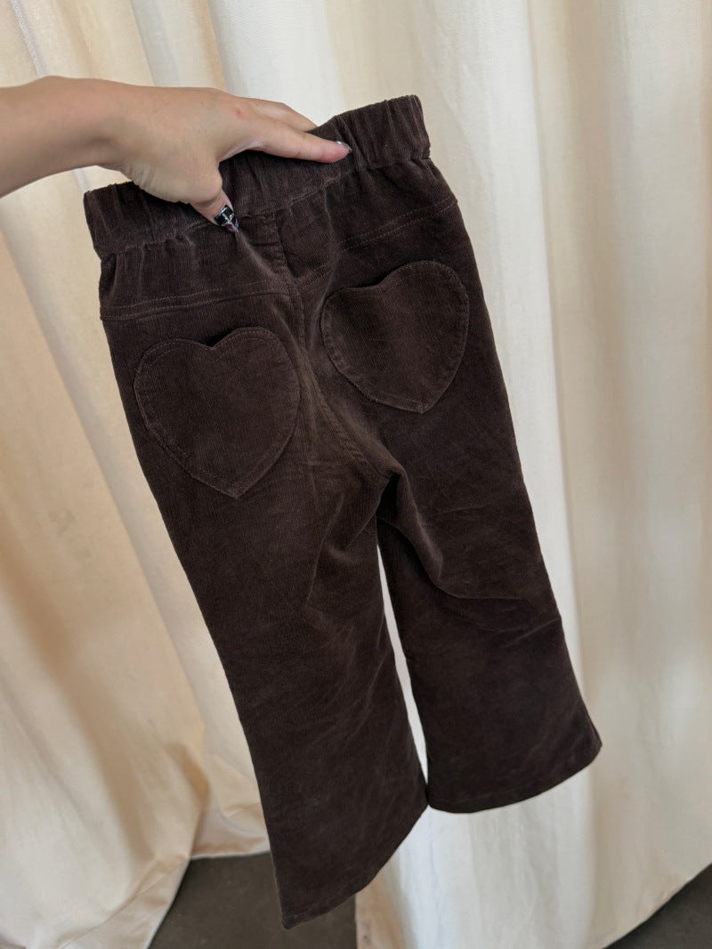 Kids' Corduroy Heart Pocket Straight Long Pants [mh0014084]