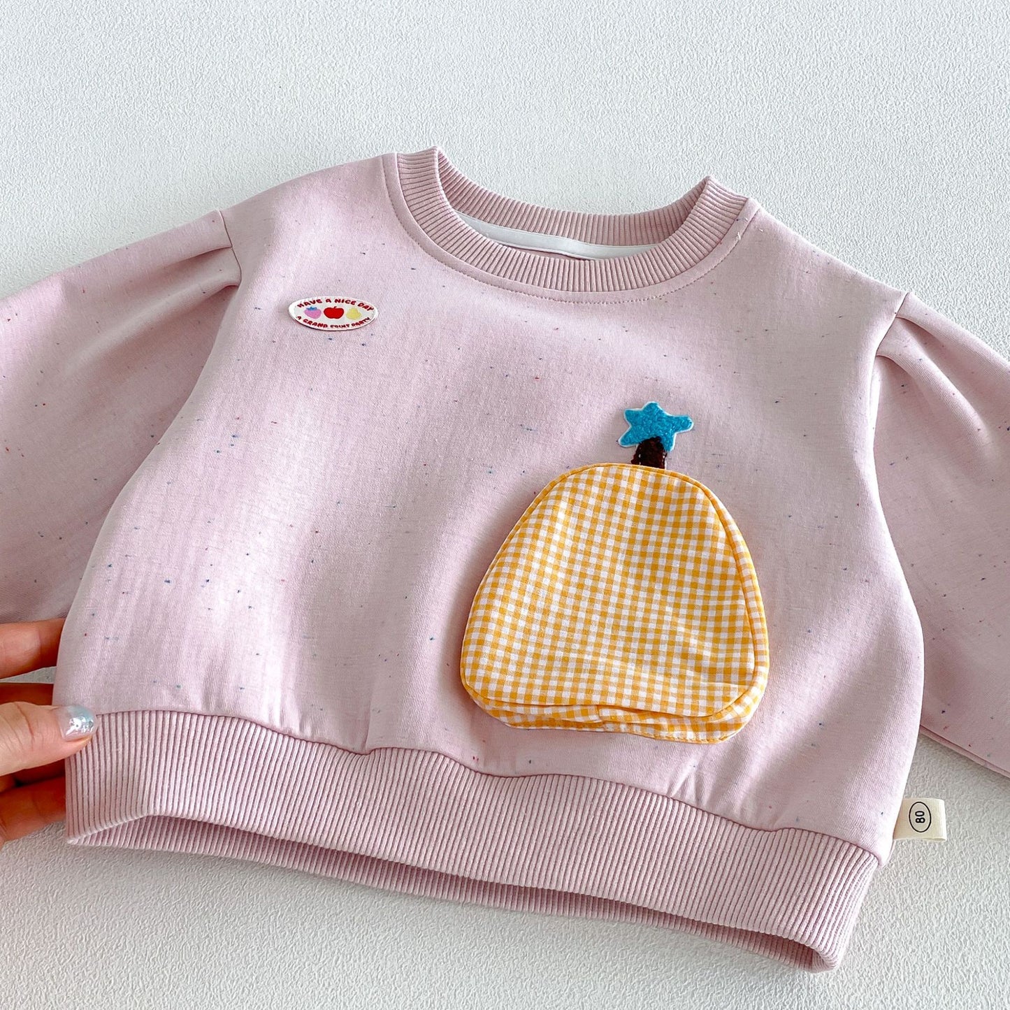 キッズ フルーツ ポケット パッチ 長袖スウェット ボーダー ロングパンツ【mh0014039】