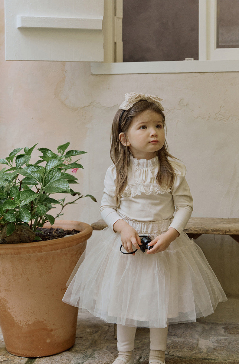 -襟元フリル長袖Tシャツ レース切り替えブラウス【mh0010832】 - mamahalo shop - 長袖Tシャツ -  べビー服 - 子供服 - 男の子 - 女の子