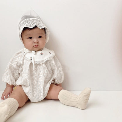 -ベビーキッズ フラワー 刺繍 エプロン ワンピース ロンパース【mh0000064】 - mamahalo shop - 長袖ロンパース -  べビー服 - 子供服 - 男の子 - 女の子