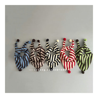 Baby/Kids Scarf, Striped Pattern, Pom-Pom Triangle Design, Cold Protection [mh0011598]