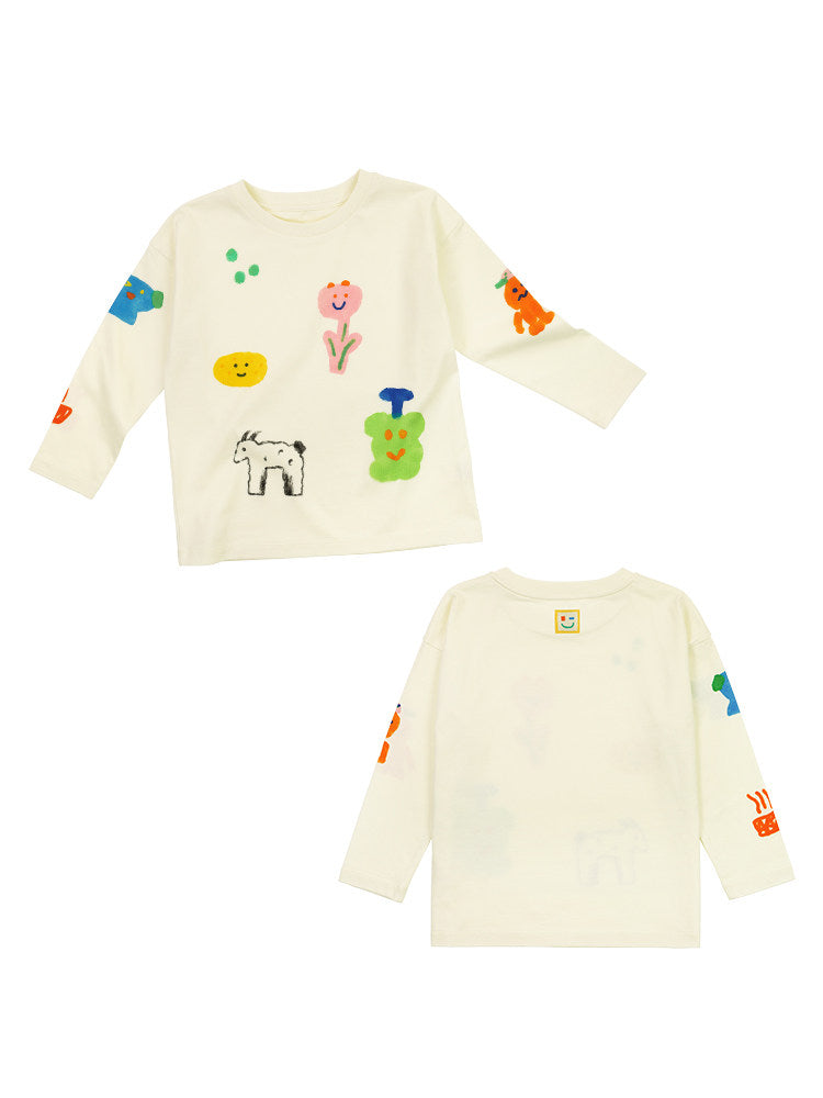 Camiseta de manga larga holgada con hombros caídos y estampado infantil [mh0014201]