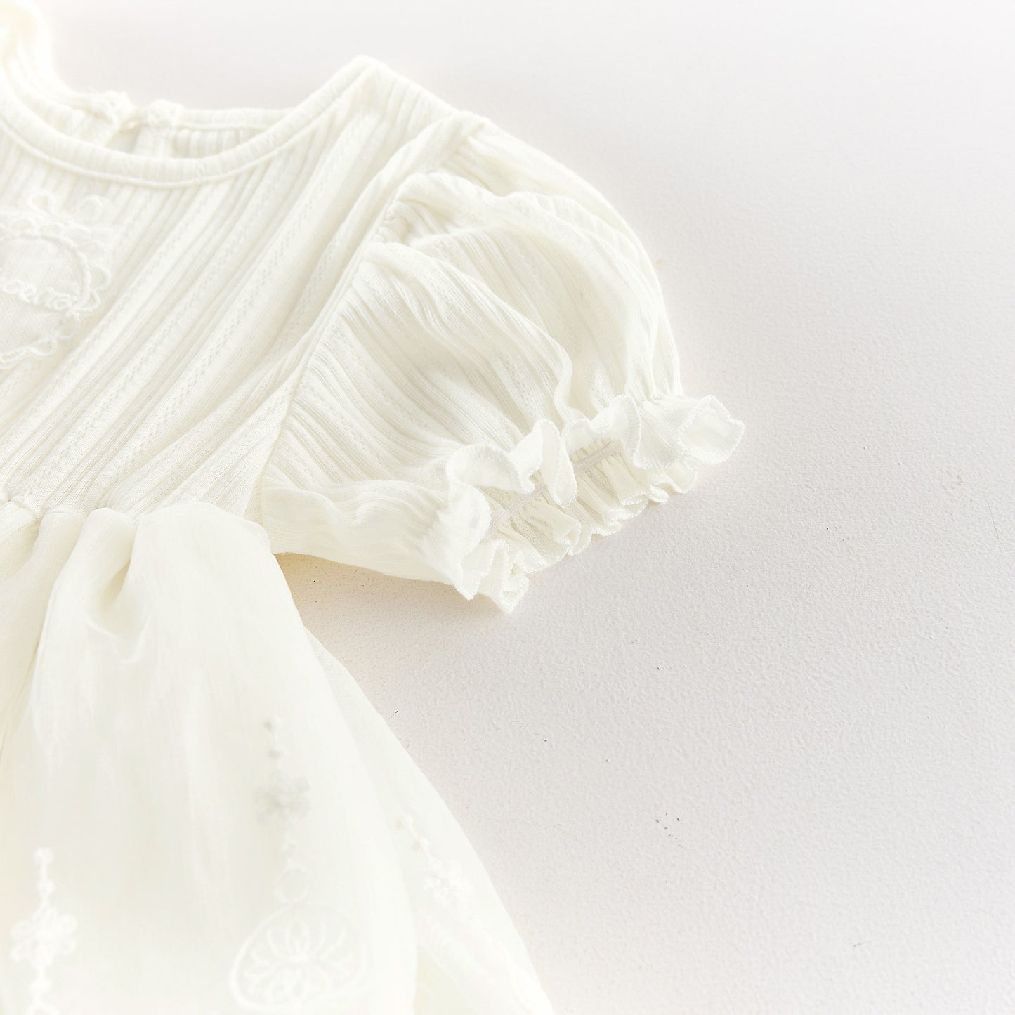 Lace Ruffle Mesh Patchwork Puff Sleeve Romper レース 半袖ロンパース【mh0013433】