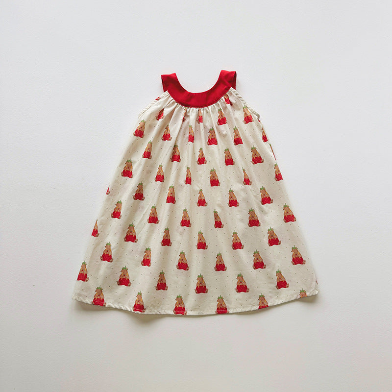 Strawberry Bear Cotton Camisole Dress ベア キャミソールワンピース【mh0013659】