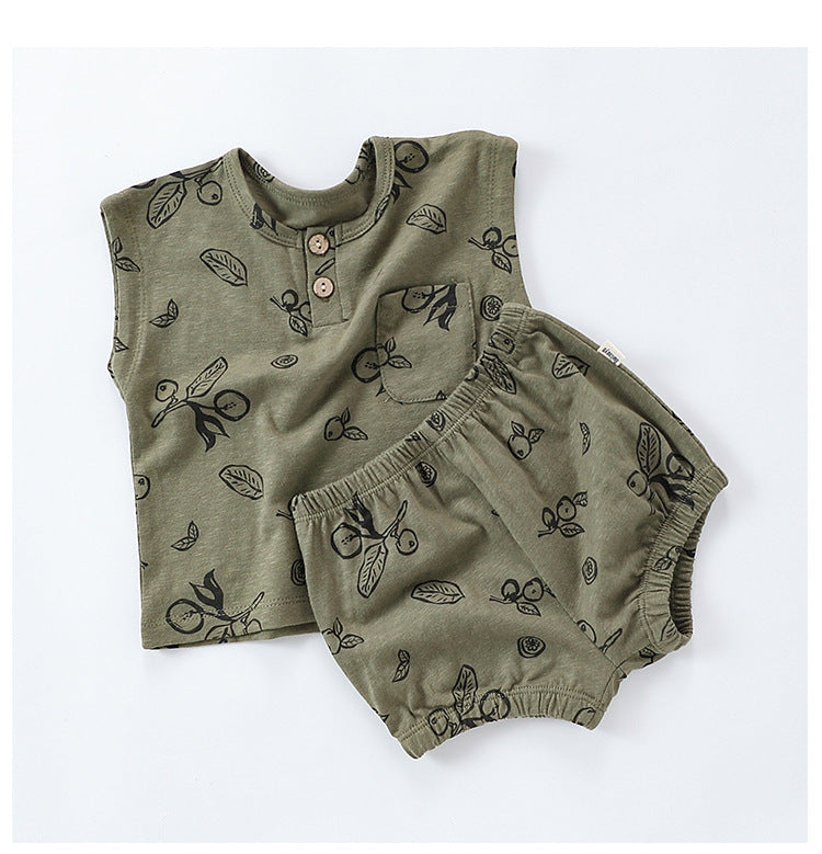 Sleeveless Fruit Pattern Shorts Set フルーツ 半袖Tシャツ ショートパンツ セット【mh0013586】