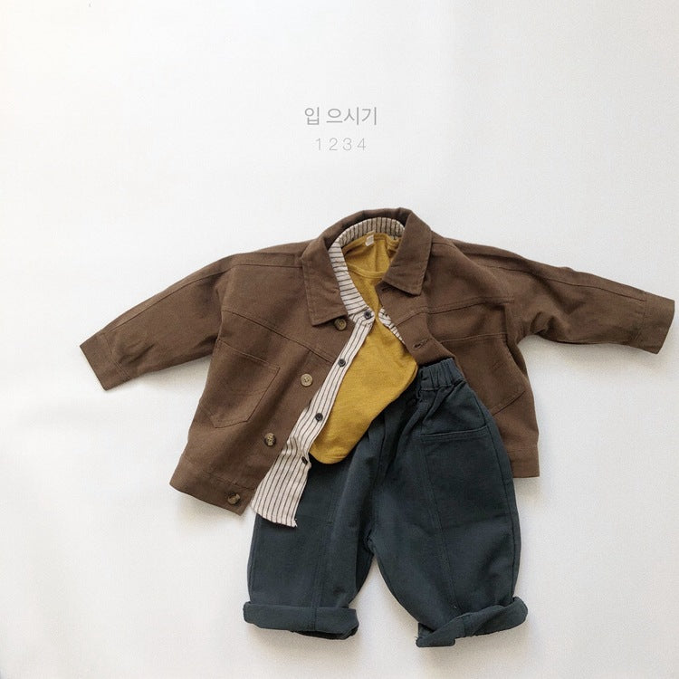 キッズ 無地 フラップポケット ルーズ ネル ジャケット【mh0013941】
