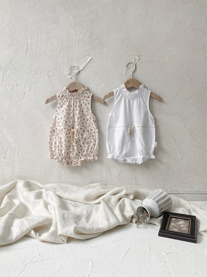 -ベビーロンパース ノースリーブウエストマークボディスーツ フラワー花柄プリント 2カラー【mh0005298】 - mamahalo shop - ノースリーブロンパース -  べビー服 - 子供服 - 男の子 - 女の子