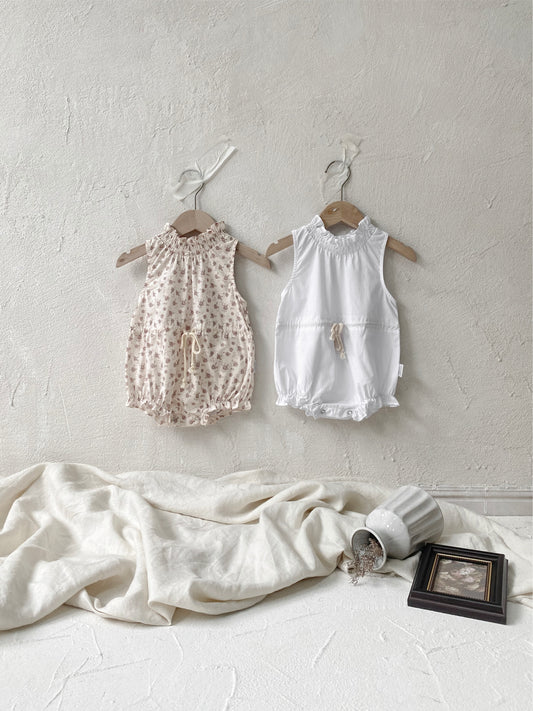 -ベビーロンパース ノースリーブウエストマークボディスーツ フラワー花柄プリント 2カラー【mh0005298】 - mamahalo shop - ノースリーブロンパース -  べビー服 - 子供服 - 男の子 - 女の子