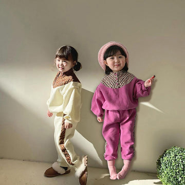Floral Spliced Fleece Sweatshirt & Pants Set 花柄 裏起毛トレーナー パンツセット【mh0012642】