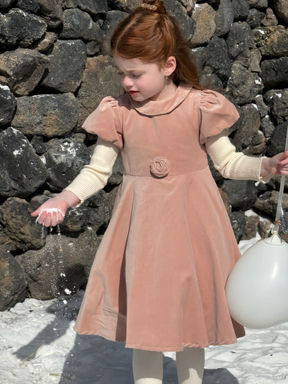 半袖パフスリーブワンピース レトロ クラッシック 発表会 ドレス【mh0011892】