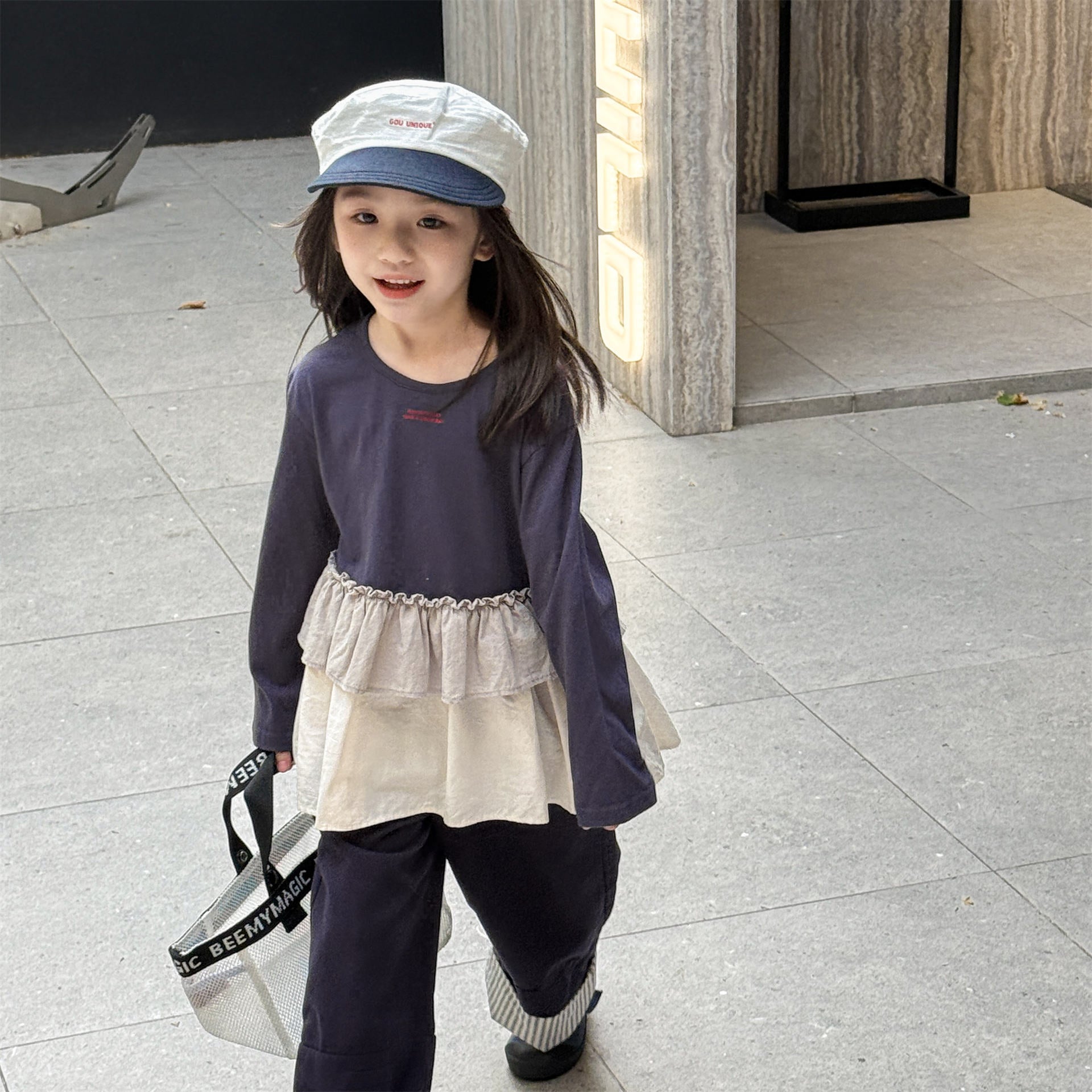 -フリル裾リブ長袖Tシャツチュニックカットソー【mh0010803】 - mamahalo shop - 長袖Tシャツ -  べビー服 - 子供服 - 男の子 - 女の子