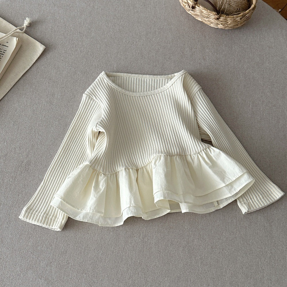 Camiseta de manga larga acanalada con volantes estilo peplum para bebés y niños 【mh0014484】