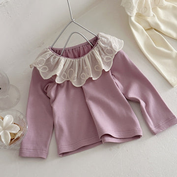 ベビー キッズ レース襟 フリル リブ 長袖Tシャツ【mh0014349】