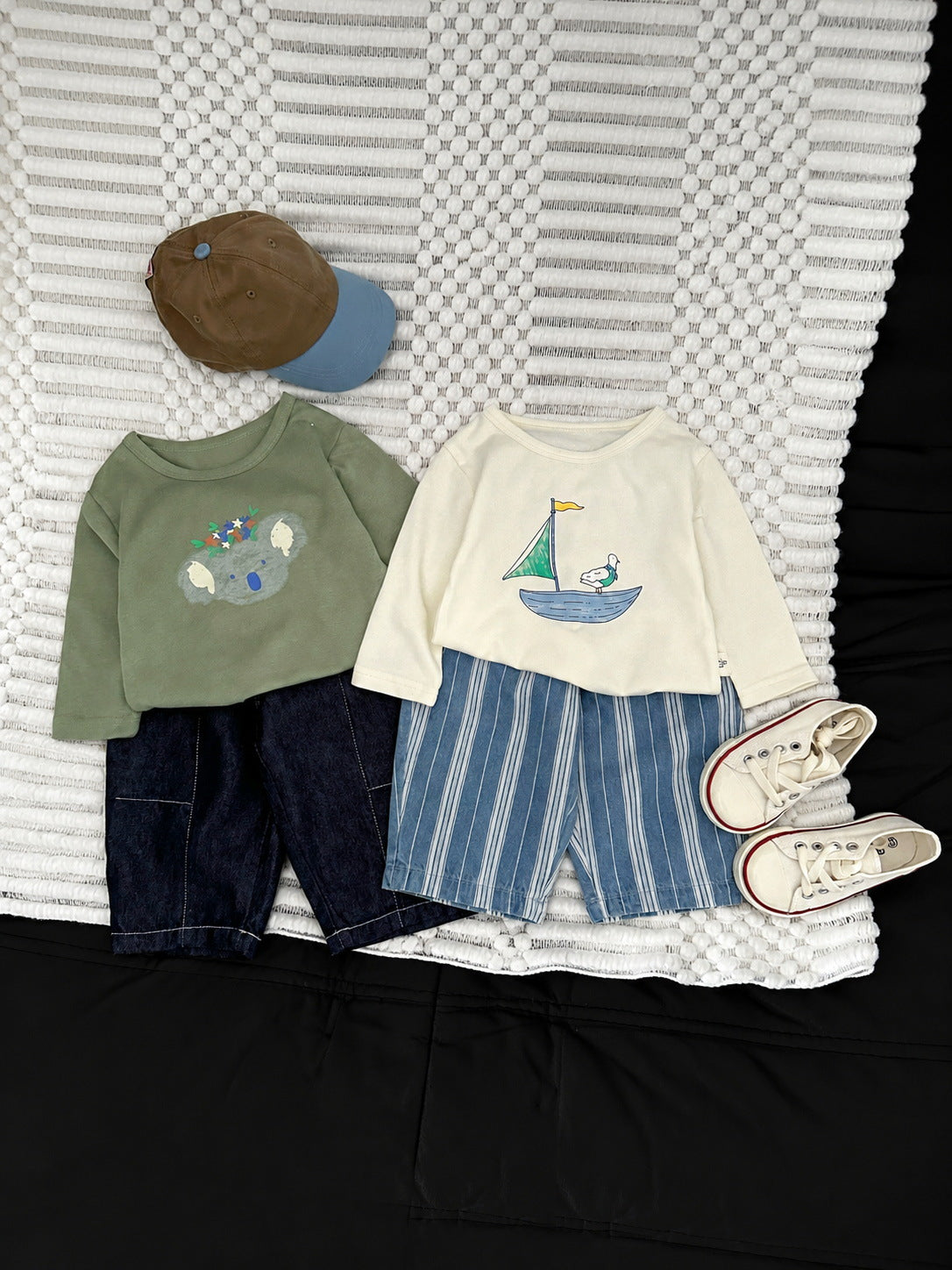 ベビー キッズ コットン プリント 長袖Tシャツ【mh0013994】
