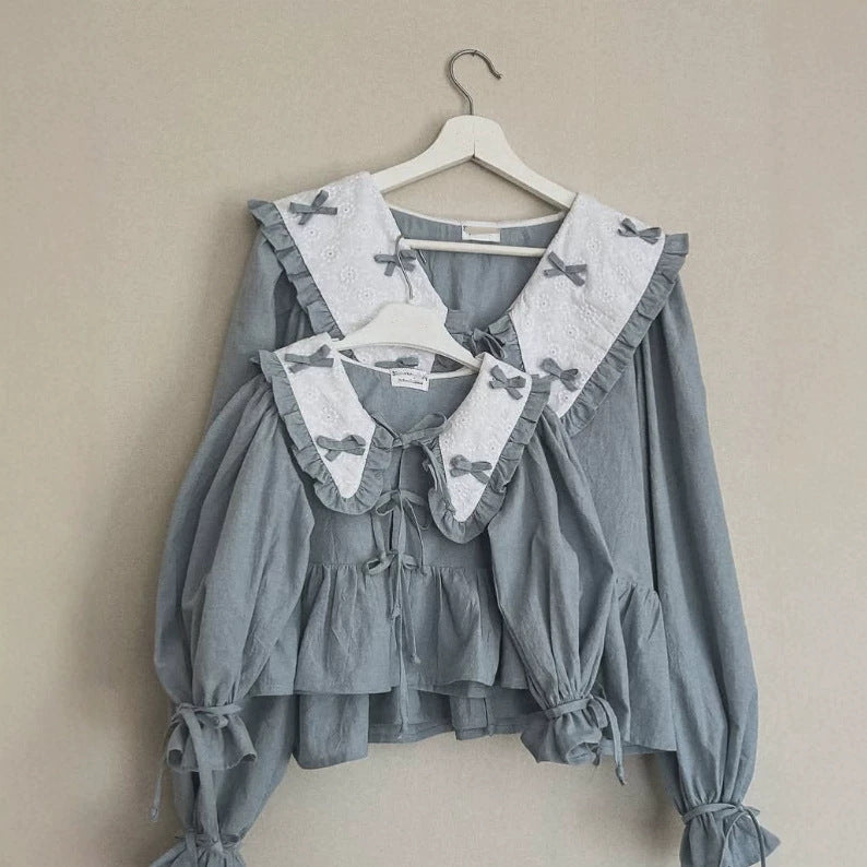 Kids' Ribbon Big Collar Ruffle Long-Sleeve Blouse [mh0014751]