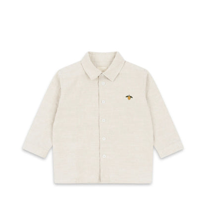 Simple long-sleeved shirt in subtle colors with lemon embroidery. Kids' top. [mh0011561]